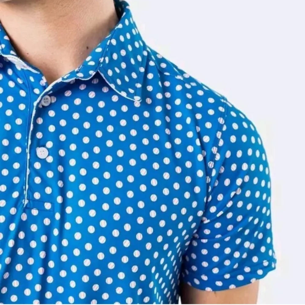 Chalktalk Sports Pop Fly Polo Shirt Men 2X Baseball AOP Blue Sporty Active Golf